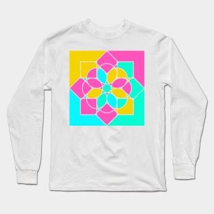 Random geometric elements in square print with bright neon colors Long Sleeve T-Shirt